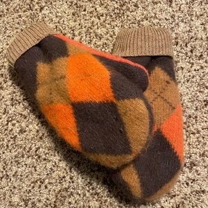 Argyle Patterned Brown/Orange double layer winter gloves